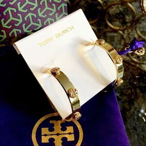 TORY BURCH KIRA 18K GOLD PLATED HOOPS EARRINGS